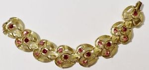 【送料無料】ブレスレット　アクセサリ―　ビンテージジュエリーブレスレットリンクvintage jewelry bracelet link engraved relief gold coloured fretwork crystals * 3350