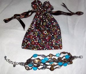 【送料無料】ブレスレット　アクセサリ―　パールブライトンビーズコードブレスレットポーチbrighton mother of pearl amp; wood blue brown beaded cord braceletpouch nwot