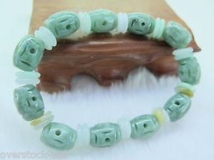 【貨物輸送無料】腕輪 付属品― ヒスイビーズブレスレットnatural grade a jade jadeite 11粍 oilgreen oval carved beads bracelet