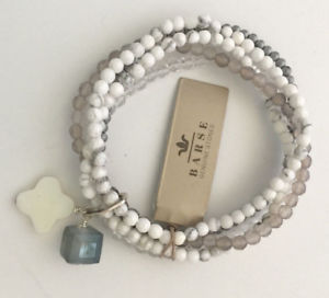 【送料無料】ブレスレット アクセサリ― ブランドストランドクリスタルストレッチブレスレットbarse brand pom pom five strand howlite and crystal stretch bracelet