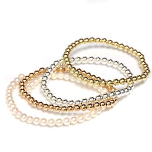 【送料無料】ブレスレット　アクセサリ―　ビーズブレスレットゴールドストレッチピンクホワイトパールbeads bracelet stretch gold filled yellow, pink, white and pearl