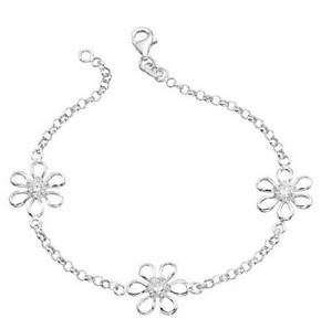 【貨物輸送無料】腕輪 付属品― スターリングシルバーブレスレットsterling silver flower bracelet set with white stones