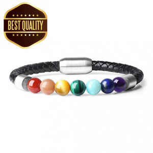 【送料無料】ブレスレット　アクセサリ―　クラスプチャクラブレスレットcoai 7 chakra stone genuine leather bracelets with magnetic clasp
