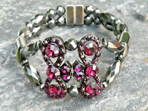 【送料無料】ブレスレット アクセサリ― デザインボウラインストーンヘマタイトブレスレットwomans infinity design bow rhinestone hematite bracelet 2 row 6 choices look