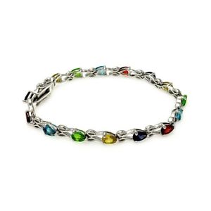 【貨物輸送無料】腕輪 付属品― スターリングシルバーマルチカラーティアドロップテニスブレスレットsterling silver multi color teardrop cz stones tennis bracelet