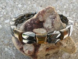 【送料無料】ブレスレット　アクセサリ―　メンズヘマタイトブレスレットシリーズmens womans magnetic hematite bracelet anklet 2 row tiger iron 3 stone series