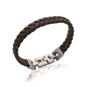 ブレスレット　アクセサリ―　メンズブレスレットブラウンレザースチール mens bracelet brown leather and steel