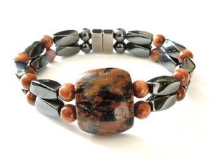 【送料無料】ブレスレット　アクセサリ―　パープルブラウンゴールドストーンヒーリングブレスレットwomens magnetic purple brown goldstone healing bracelet anklet rare 2 row aaa