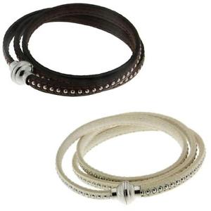 【送料無料】ブレスレット アクセサリ— イタリアンレザーラップブレスレットステンレススチールビーズクラスプitalian leather 3wrap bracelet w inlaid stainless steel beads amp; magnetic clasp|hokushin