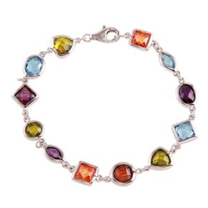 【送料無料】ブレスレット　アクセサリ―　スターリングシルバーマルチカラーテニスブレスレットsterling silver multi color cz stones tennis bracelet