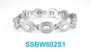 【送料無料】ブレスレット　アクセサリ―　シルバークリアステンレススチールリンクブレスレットoval silver with clear crystals women magnetic stainless steel link bracelet