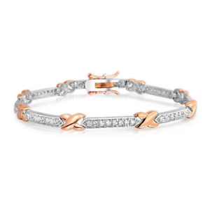 【送料無料】ブレスレット　アクセサリ―　トーンローズゴールドリンクテニスブレスレットキスtwo tone rose gold plated kiss cz link tennis bracelet
