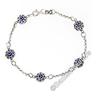 【送料無料】ブレスレット　アクセサリ―　ソリッドスターリングシルバーケーブルリンクチェーンブレスレットsolid sterling silver flower evil eye 7 cable link chain bracelet