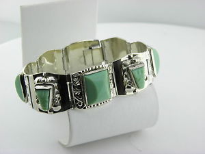 【送料無料】ブレスレット　アクセサリ―　タスコアルパカグリーンブレスレット＃taxco alpaca 725 green stone statement bracelet 31