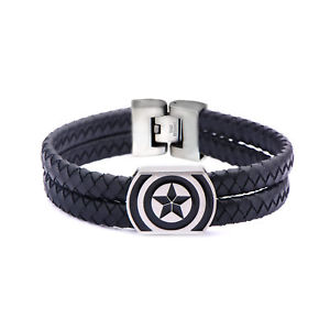 【送料無料】ブレスレット　アクセサリ―　キャプテンアメリカシールドロゴインチブレスレットmarvel captain america civil war shield logo 825 inch leather bracelet