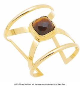 【送料無料】ブレスレット　アクセサリ&mdash;　ロスゴールドトーンタイガーアイカフワイドブレスレットkara by kara ross gold tone tiger eye xcuff wide bracelet pre owned｜hokushin