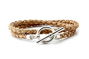 【送料無料】ブレスレット　アクセサリ―　メンズシルバーレザーラップブレスレットmens braided cork wrap braceletsterling silver claspvegan leather bracelet