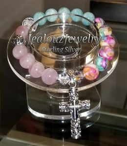 【送料無料】ブレスレット　アクセサリ―　スターリングクロローズコーツltトルコアマゾナイトヨガブレスレットsterling silver cross rose quartz lt turquoise amazonite gemstone yoga bracelet