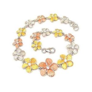 【送料無料】ブレスレット　アクセサリ―　シルバーハワイアンプルメリアブレスレットsilver tricolor hawaiian plumeria graduated bracelet 16,265円