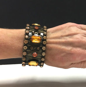 【送料無料】ブレスレット　アクセサリ―　トパーズブレスレットgorgeous wide 15 topaz amp; peach crystal jeweled cuff brass bracelet cc90o
