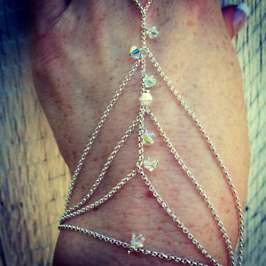【送料無料】ブレスレット　アクセサリ&mdash;　ハンドチェーンスワロフスキークリスタルスターリングシルバーメッキチェーンwedding hand chain swarovski crystal amp; sterling silver or 14k gold filled chain｜hokushin