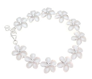 【送料無料】ブレスレット　アクセサリ―　シルバーハワイアンプルメリアフラワーリンクブレスレットポンドsterling silver 925 hawaiian plumeria flower link bracelet cz 15mm 7