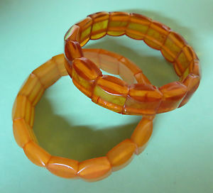 【送料無料】ブレスレット　アクセサリ―　ゴムマウントブレスレットオレンジj148two bracelets resin ambermounted on rubber