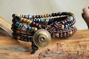 【送料無料】ブレスレット　アクセサリ―　ピカソローズレザーブレスレットビーズハンドメイドpicasso rose leather three 3xwrap bracelet beaded brown leather handmade yevga