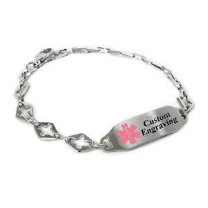 【送料無料】ブレスレット　アクセサリ―　レディースアラートブレスレットスチールクロスmyiddr ladies medical alert bracelet with engraving 316l 6mm steel cross
