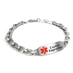 【送料無料】ブレスレット　アクセサリ―　カスタムブレスレットスチールマットリンクmyiddr custom medical id bracelet with free engraving, steel matte 6mm links