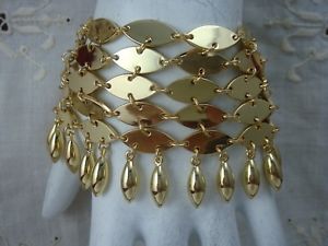 【送料無料】ブレスレット　アクセサリ―　hsn chain mail pl by padma lakshmi6row dangle gold tone wide bracelethsn chain mail pl by padma lakshmi 6 row dangle gold