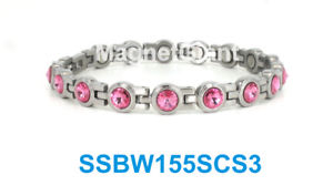 【送料無料】ブレスレット　アクセサリ―　ピンクテニスステンレススチールリンクブレスレットpink crystals women tennis magnetic stainless steel link bracelet