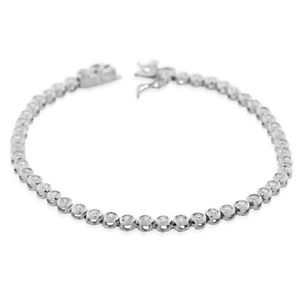 【送料無料】ブレスレット　アクセサリ―　スターリングシルバーホワイトゴールドテニスブレスレットsterling silver white gold bezelset white crystals cz womens tennis bracelet