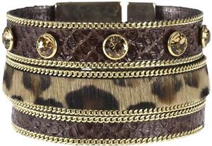 【送料無料】ブレスレット　アクセサリ&mdash;　ビビヒョウブラウンレザーカフbibi bijoux leopard print fur amp; brown leather cuff bnwt｜hokushin