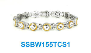 【送料無料】ブレスレット　アクセサリ―　シルバーゴールドクリアテニスステンレススチールリンクブレスレットsilver amp; gold clear crystals women tennis magnetic stainless steel link bracelet