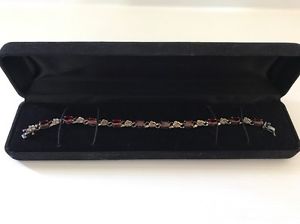 【送料無料】ブレスレット アクセサリ— スターリングシルバーブレスレットsterling sliver 925 red stone flower bracelet|hokushin