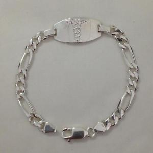 【送料無料】ブレスレット　アクセサリ―　スターリングシルバーフィガロチェーンブレスレットサービス9 145g sterling silver figaro link chain medical id bracelet, free engraving