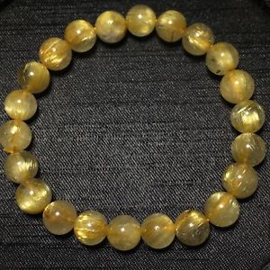 【送料無料】ブレスレット　アクセサリ―　85mmゴールドルチルチタンブレスレット85mm natural gold rutilated quartz titanium stretch crystal beads bracelet