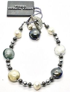 【送料無料】ブレスレット アクセサリ— ブレスレットベネチアムラノガラスシルバーグレーbracelet antica murrina venezia with murano glass silver and grey br818a06|hokushin