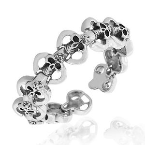 【送料無料】ブレスレット　アクセサリ―　ステンレススチールスカルローズメンズリンクブレスレットstainless steel silvertone grinning skull rose mens link bracelet