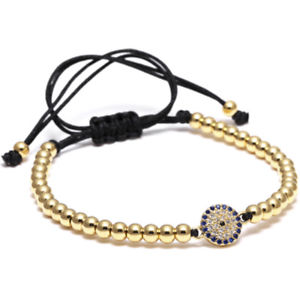 【送料無料】ブレスレット　アクセサリ―　イエローゴールドメッキファティマビーズブレスレット24ct yellow gold plated evil eye fatima beads bracelet