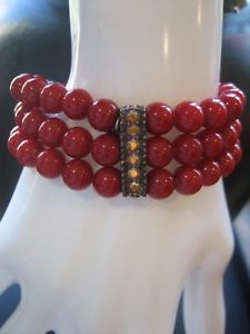 【送料無料】ブレスレット　アクセサリ―　リバーシブルビーズパラダイスストレッチブレスレットkirks folly signed reversible red bead paradise love peace stretch bracelet