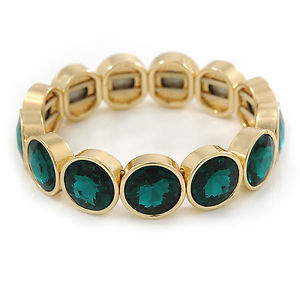 【送料無料】ブレスレット　アクセサリ―　ガラスストーンフレックスブレスレットgold plated round green glass stone flex bracelet 18cm l