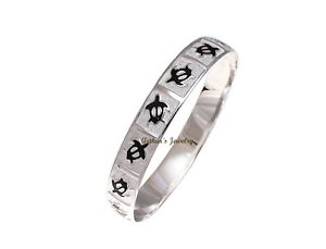 【送料無料】ブレスレット　アクセサリ―　アルジェントargento 925 hawaiano bracciale rigido smalto nero honu tartaruga bordi lisci 8mm