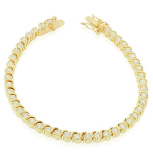 【送料無料】ブレスレット　アクセサリ―　スターリングシルバークリアラウンドリンクテニスブレスレット925 sterling silver yellow goldtone clear round cz slink tennis bracelet, 7