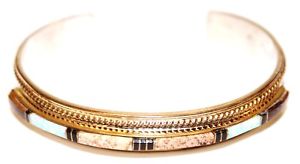 【送料無料】ブレスレット　アクセサリ―　スターリングシルバーｋイエローゴールドカフブレスレットsterling silver 12k yellow gold filled multistone cuff bracelet