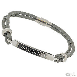 【送料無料】ブレスレット　アクセサリ―　グレースチールバーブレスレットgrey mens personalised steel bar id identity leather bracelet free engraving uk 17,005円