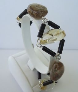 【送料無料】ブレスレット　アクセサリ―　スターリングシルバーカスタムメイドレディースブレスレットシトリン925 sterling silver custom made ladies bracelet w genuine blk agate, citrine 18,965円