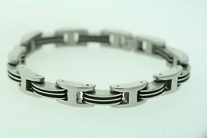 【送料無料】ブレスレット　アクセサリ―　ステンレススチールゴムリンクブレスレットldi stainless steel amp; rubber 95mm link bracelet