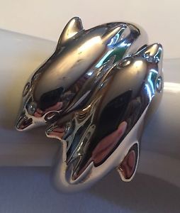 【送料無料】ブレスレット アクセサリ— シルバーダブルドルフィンスイングカフブレスレットラップestate silver tone double dolphin hinged wrap cuff bracelet not 925|hokushin